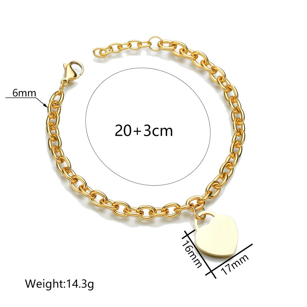 Atoztide Personalized Engrave Name Bracelet For Women Men Stainless Steel Heart Pendant Thick Chain Birthday Jewelry Gift