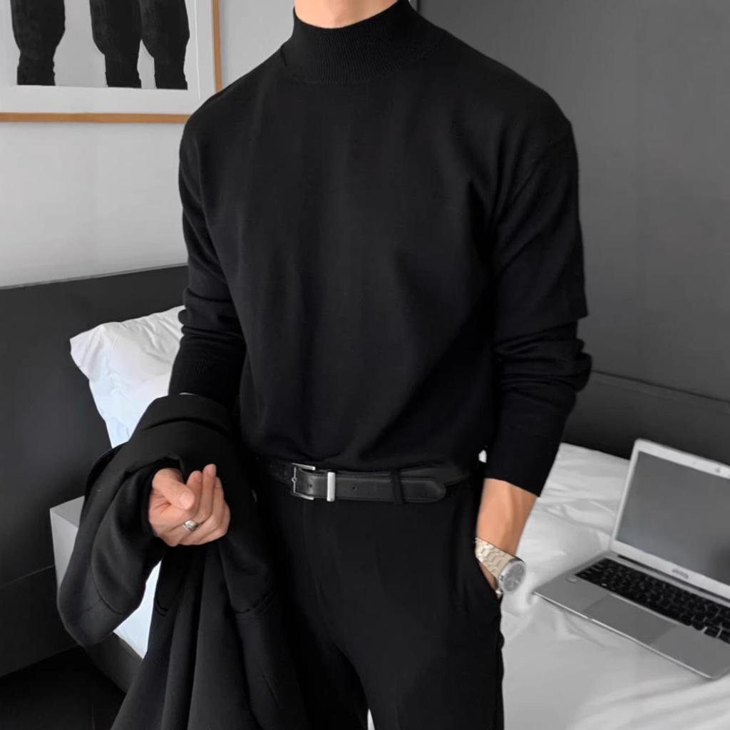 Мужской базовый вязаный топ с полувысоким воротником для осени/зимы