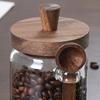 Glass Airtight Canister Sealed Jar with Wooden Spoon Transparent Food Storage Jar for Spice Coffee Beans Kitchen Pantry Supplies