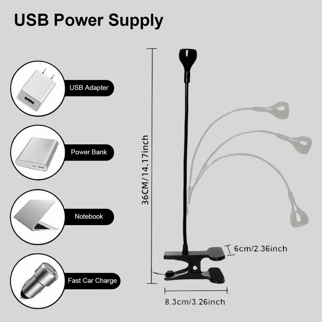 Usb Led Clip On Desk Lamp Reading Book Light Clip-on Night Lights Gooseneck Table Study Read 5v Cold White 360°clip-on For/table