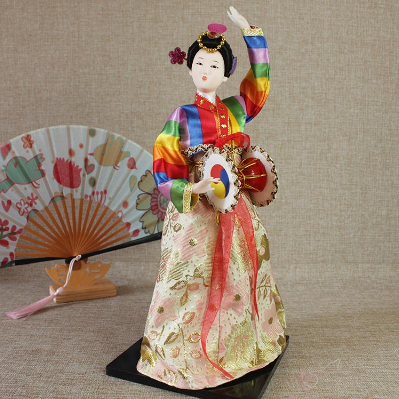 Корейская Леди Шелковая Индивидуальная Народная Кукла Ручной Работы Ханок Девушка Украшение для Дома Отеля Праздничный Подарок на Новый Год 35см