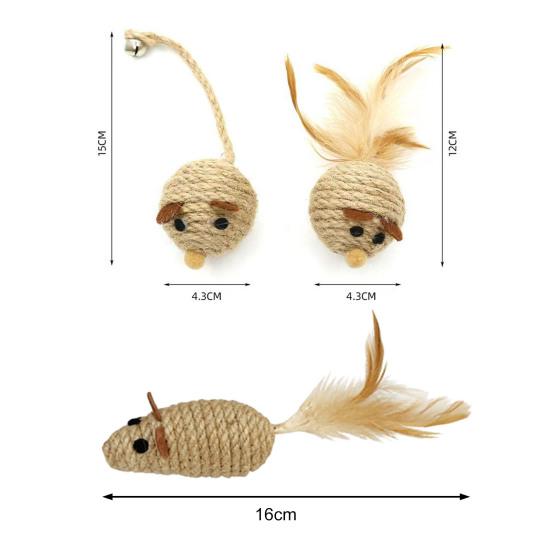 Natural Sisal Toy for Cats Handwoven Sisal Balls Mice Toys with Feather/Bell Interactive Cat Scratcher Chew Toy for Kitten Kicker