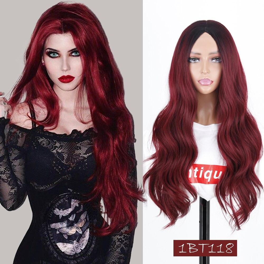 MISS WIG Ombre Brown Red Black Orange Color Long Water Wave Hairstyle Wigs For Women Synthetic Hair High Temperature Fiber Average Size