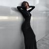 Women's Autumn Solid Color Casual High Neck Long Sleeve Slim Fishtail Dress