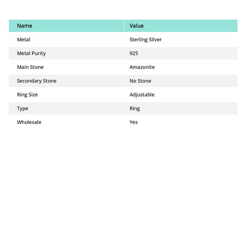 Кольцо из натурального амазонита, драгоценный камень, стерлинговое серебро 925 пробы, размер регулируемый H6t64