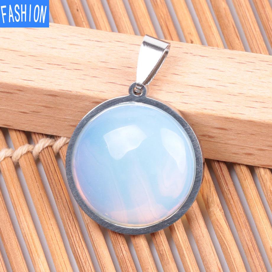 Женское простое ожерелье из нержавеющей стали с плоским камнем в европейском и американском стиле, модное ожерелье с натуральными кристаллами