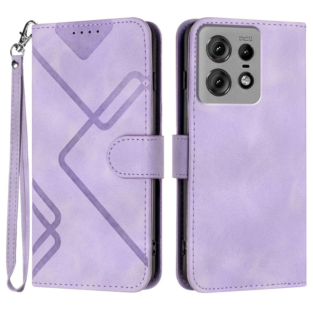 For Motorola Edge 50s Pro 5G Wallet Case Line Imprinted PU Leather Phone Cover with Strap