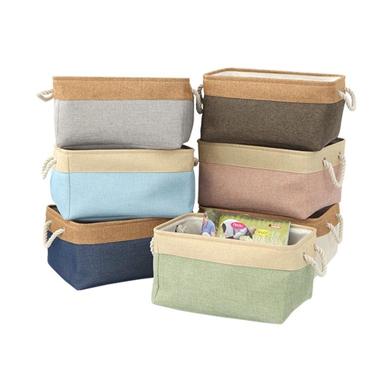 Solid Color Linen Basket Two-Tone Storage Organizer for Laundry Cosmetic