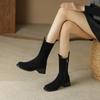 Krazing Pot Cow Suede Autumn Winter Shoes Round Toe Big Size Thick Med Heels Zipper Chelsea Boots Women All-match Mid-calf Boots