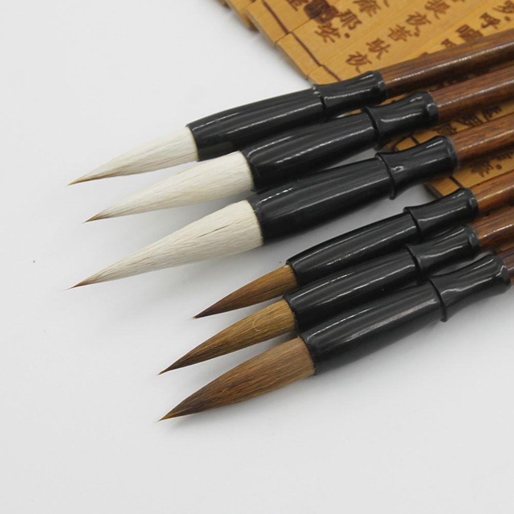 6pcs/set Stationery Student Chinese Calligraphy Brown Weasel Hair Writing Brush Brush Pen