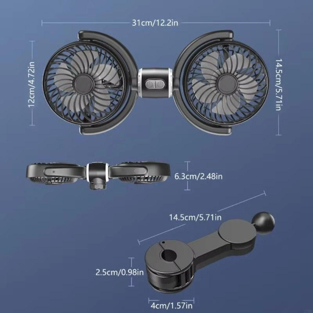 Multiple Speed Double Head Car Fan 360° Rotating Electric Fan Portable Car Seat Fan Summer