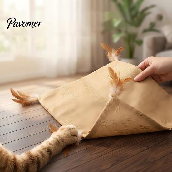 Самостоятельная игра Кошачьи развивающие игрушки Хрустящий коврик-игрушка, Квадратный из льна с перьями, Доски для заточки когтей Складная когтеточка для домашнего котенка Кусачая