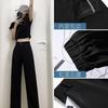 Костюмные брюки женские брюки с высокой талией драпированные тонкие черные маленькие летние тонкие свободные прямые повседневные широкие брюки