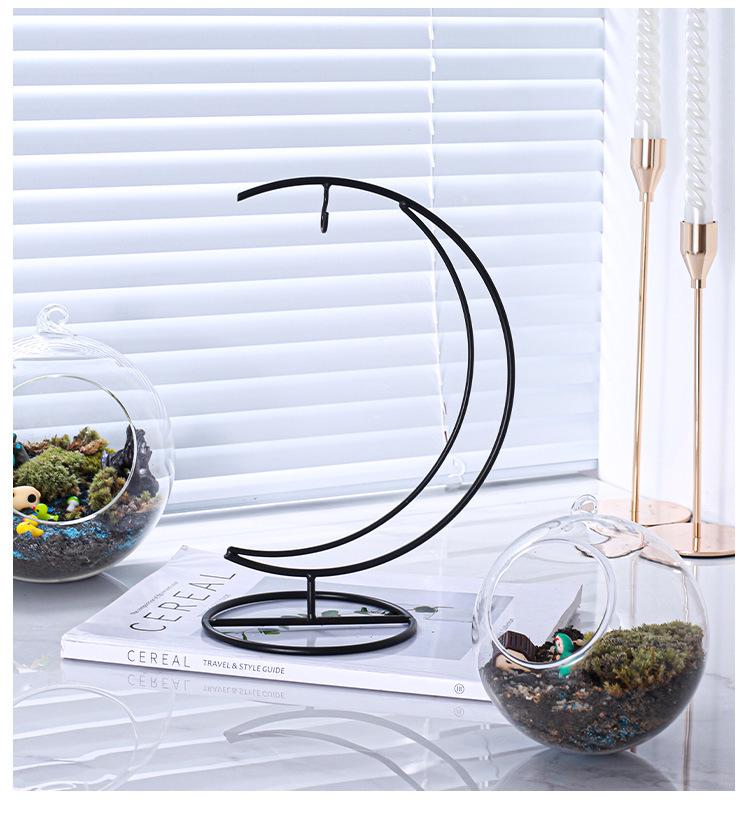 Moon-Shaped Moss Micro Landscape Glass Bottle with Iron Art Hanging Hook