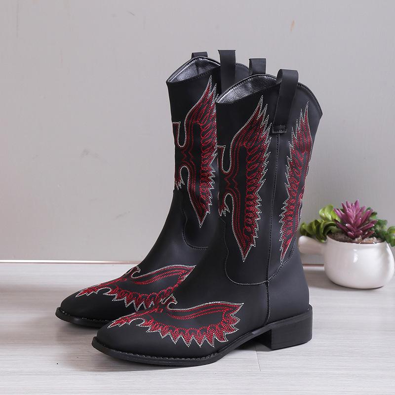 Модные женские зимние ботинки 2024 года, сохраняющие тепло в стиле, повседневные женские ботинки большого размера с вышивкой, с острым носком и каблуком, женская обувь