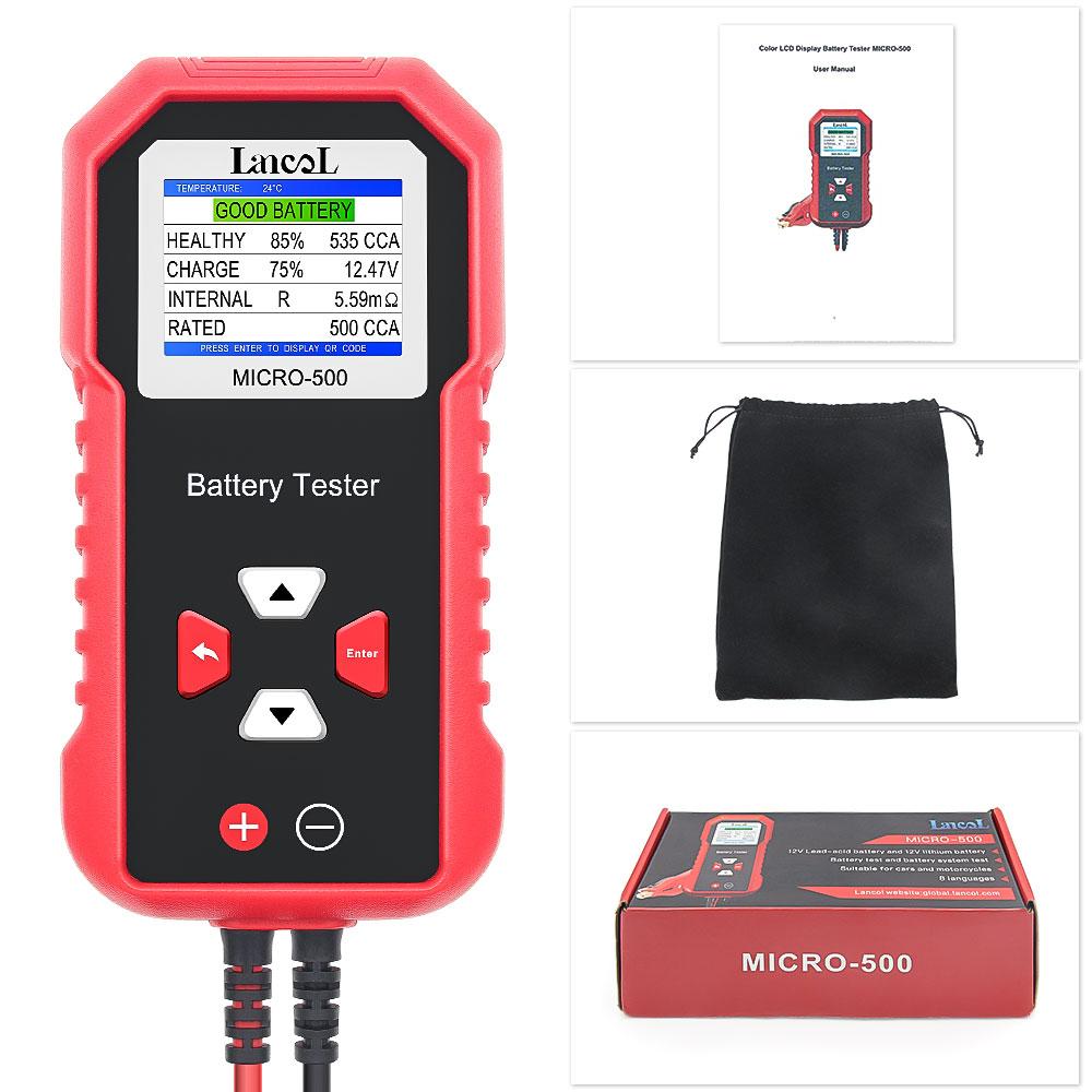Lancol Micro 500 For 12V&24V Car Battery Tester 40-3000 CCA Lithium Lead Acid Load Test Cranking Charging Test Battery Analyzer