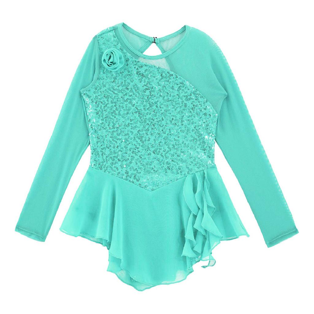 Детское платье для фигурного катания на коньках с длинными рукавами и блестками на спине, гимнастическое трико для балета и танцев