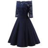Women Vintage Swing Dress Floral Lace Bodice Off Shoulder Bardot Sheer 3/4 Sleeve Fit and Flare Cocktail Evening Party Going Out Wear Occasion Outfits