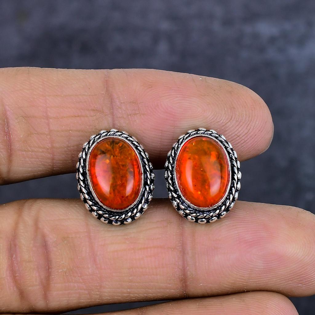 Запонки ручной работы из серебра 925 пробы с балтийским янтарем и драгоценными камнями G1J32