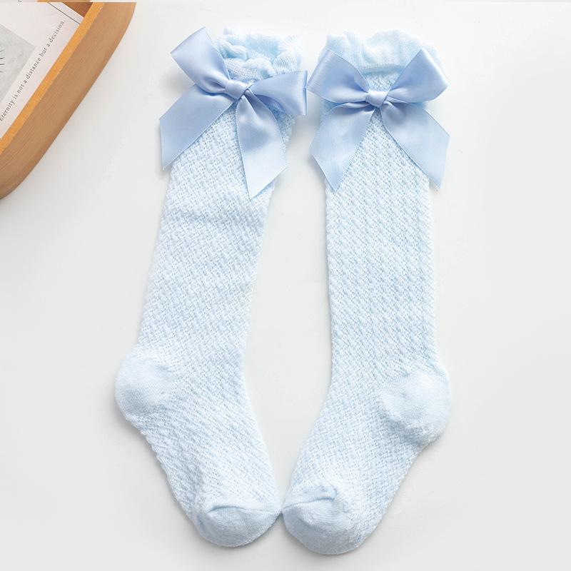 Newborn Baby Girls Socks for Kids Toddlers Girls Big Bow Knot Knee High Long Soft Cotton Summer Children Mesh Socks