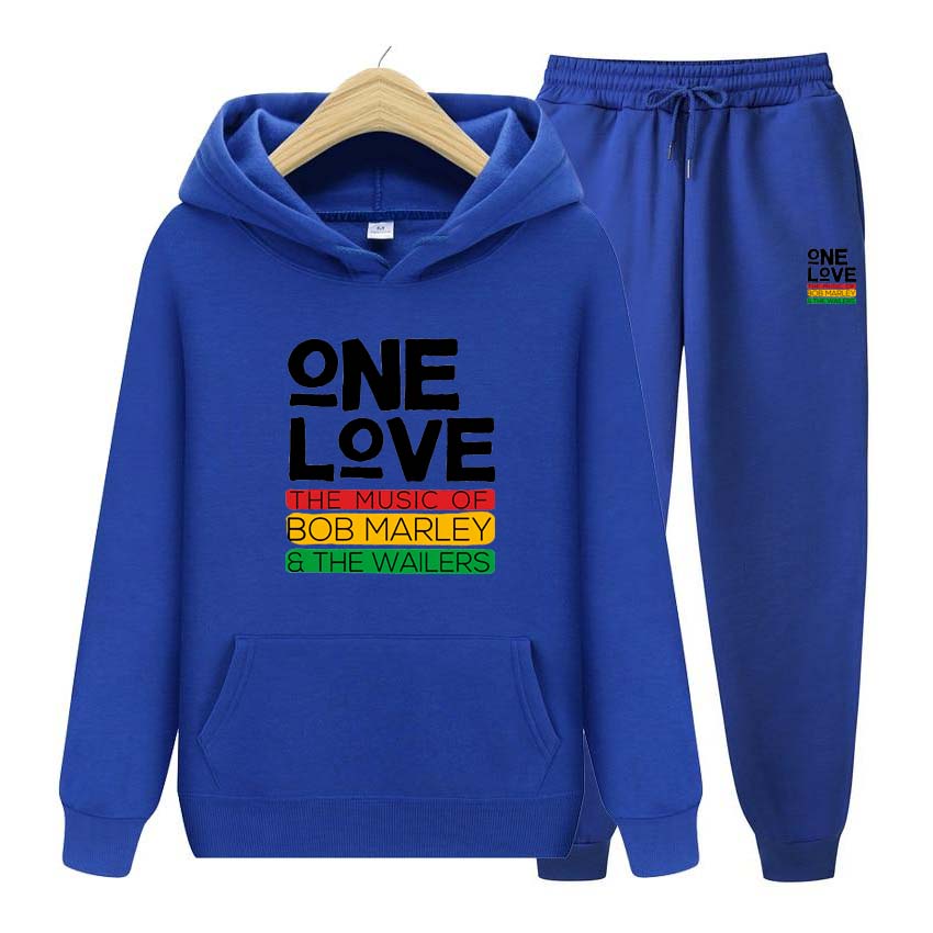 Мужской спортивный костюм One Love с принтом, зимний костюм, спортивный модный спортивный костюм для женщин и мужчин, одежда с капюшоном, толстовки + брюки, комплект из двух предметов