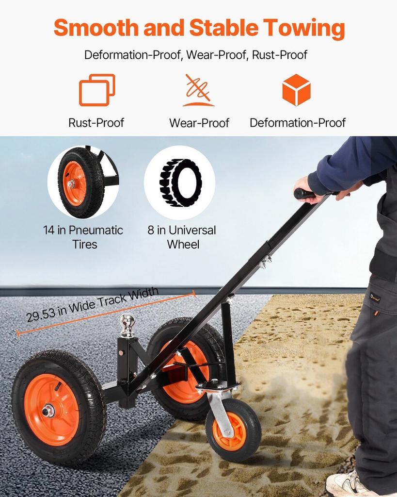 1000lbs Trailer Dolly 16.7 and 22 in Adjustable Height 2 in Ball 14 in Tires