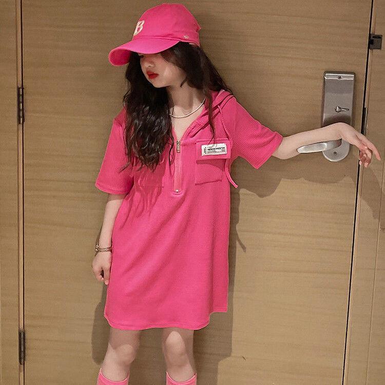 Платье принцессы в корейском стиле с капюшоном для девочек - с короткими рукавами, летний стиль футболки для детей