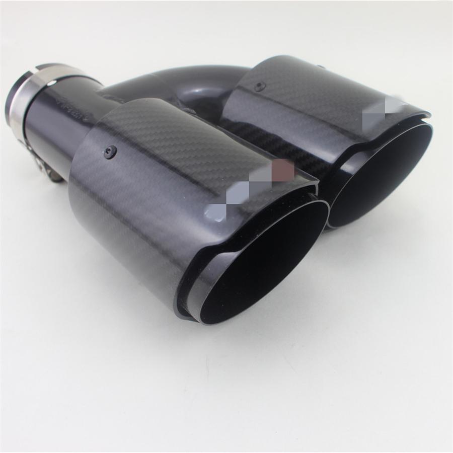 Universal Pair Left + Right Glossy 100% Real Carbon Fiber 63mm In 89mm Out Car SUV Dual Pipe Exhaust Pipe Tail Muffler Tip Full Black