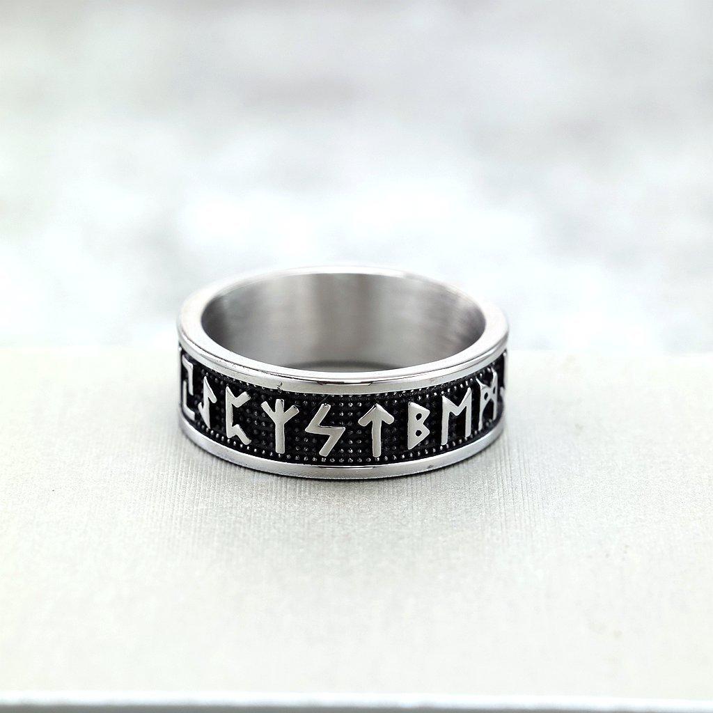 Мужское кольцо с рунами викингов из цельной нержавеющей стали, винтажное