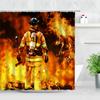 3D Firefighter Fire Fighting Pattern Shower Curtains Waterproof Sports Red Fire Truck Fabric Hooks Screen Bathroom Decor Curtain