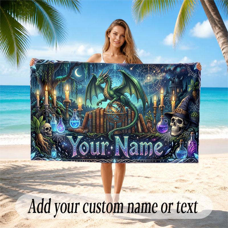 Dragon Theme Soft Beach Towel Personalized Custom Name Text Towel Portable for Beach Pool Travel