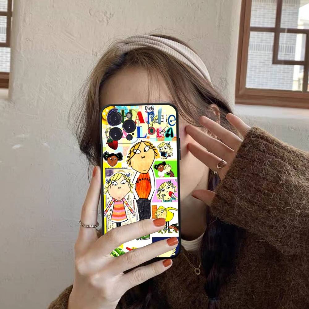 Charlie And Lola Anime Phone Case For IPhone 17 16 15 14 13 12 11 Pro Max Plus Mini Silicone Black Cover
