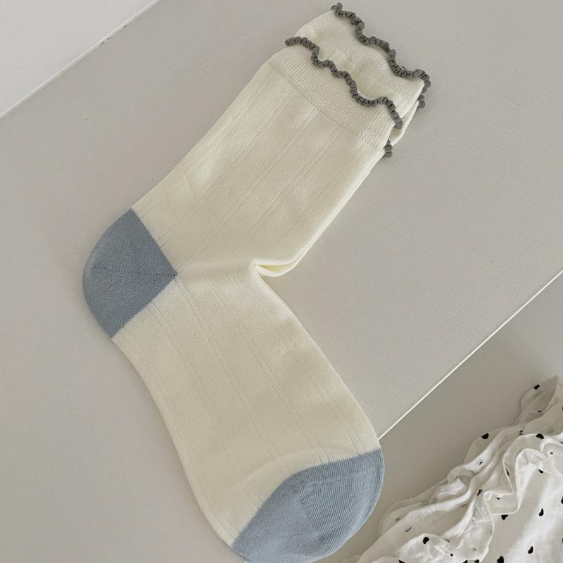 Autumn Mid-Leg Socks Cotton Socks Dotted Stripes Simple Socks Cotton Conventional Girly Style