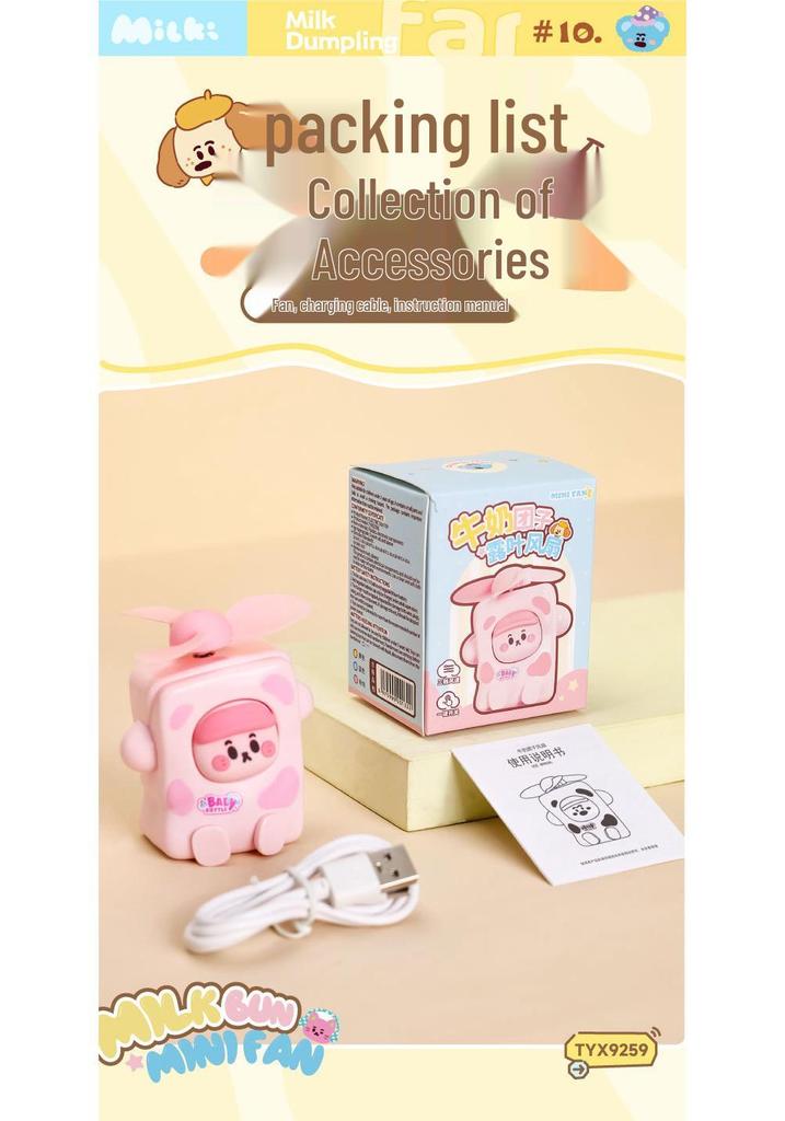 2026 Mini Handheld USB-Charged Student Portable Cute Cartoon Milk Bottle Fan
