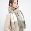 Women's Retro Brown Plaid Imitation Cashmere Scarf with Tassels for Autumn and Winter