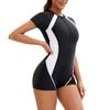 Women's Short-sleeved Zipper Flat Corner One-piece Swimsuit Women's Three-point Pant With Breast Cushion Swimsuit