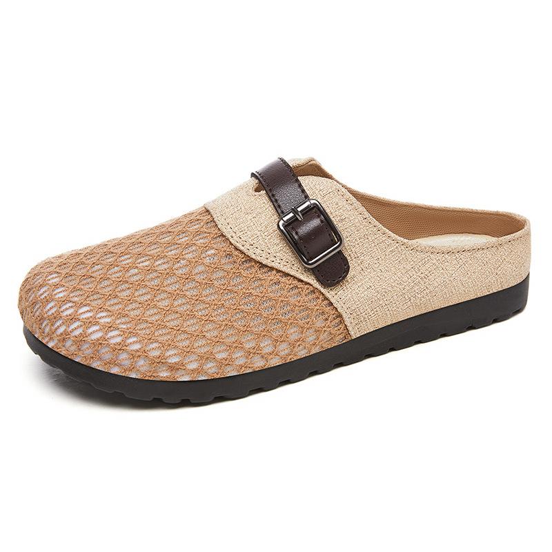 Korean Version Mesh Hollow Half Drag Summer New Slippers Women's Outer Wear Temperament Shallow Mouth Women's Shoes