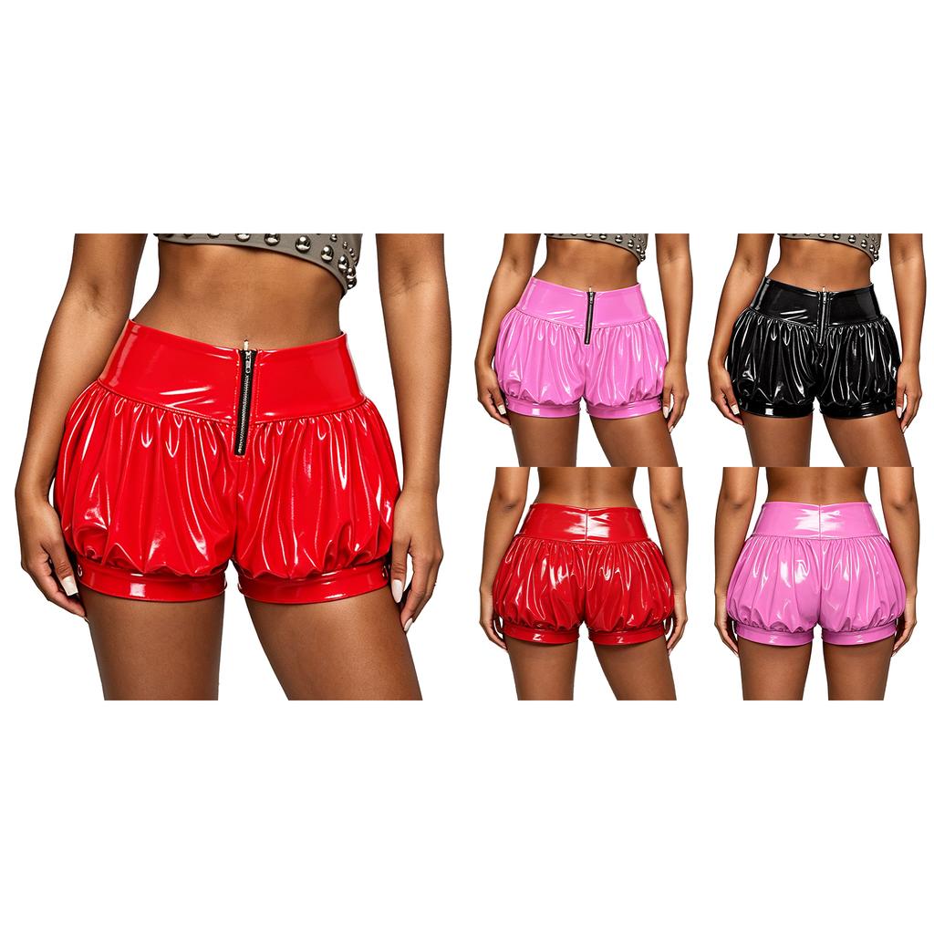 Womens Patent Leather Bubble Shorts