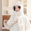 Hat Scarf Gloves One Piece Bear Ear Hat Scarf Double Layer Thickened Plush Neck Hats  Women
