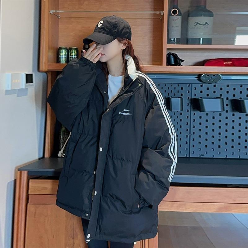 Новая женская куртка с наполнителем из пуха и хлопка, одежда в стиле «хлеб», парная куртка с хлопковым наполнителем, корейская версия, свободная зимняя стеганая куртка.