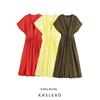 Kaslead New Arrival Women's Clothing Fashion Style Fashion Pleated Draped Shoulder Short Sleeve Midi Skirt Dress 2965260