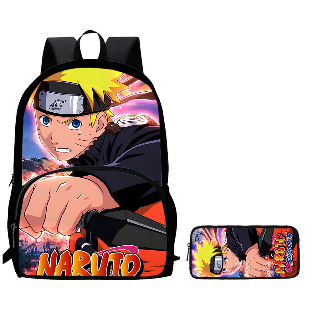 Набор из 2 шт. Рюкзак NARUTO с передним карманом и пеналом, для школы и на каждый день, легкий и прочный, для мальчиков и девочек 6-10 лет