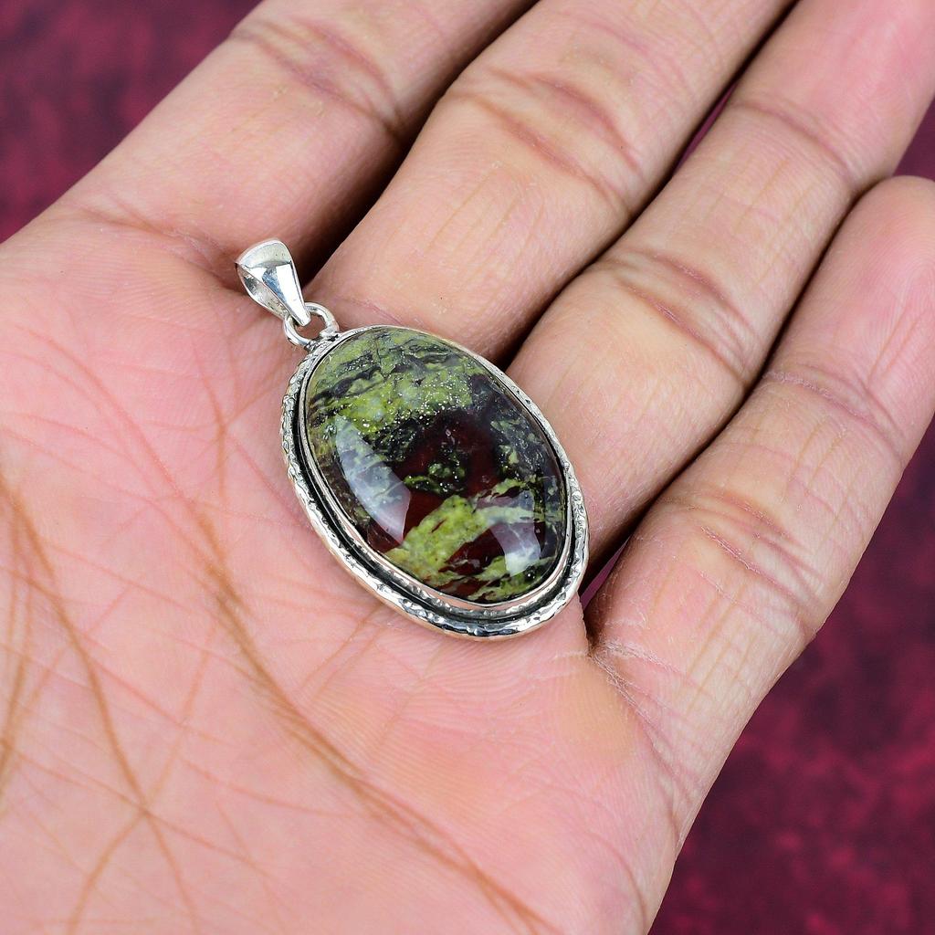 Dragon Bloodstone Jewelry, Handmade Gemstone Pendant, 925 Solid Sterling Silver Pendant Antique Jewelry, For Engagement Gift