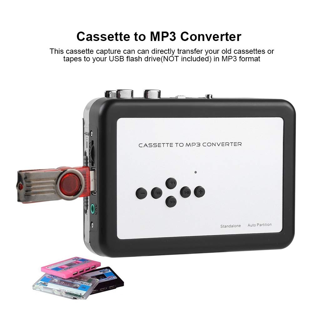 Jectse Portable Cassette Cassette Tape To MP3 USB Flash Drive Capture Audio Music Plug and Connects To MP3 Portable Speaker Converter, Converter,