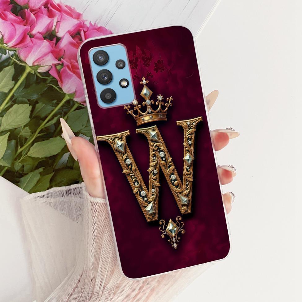 Clear For Samsung A32 5G SM-A326B Cover For Samsung Galaxy A32 5G Case Luxury Crown A-Z Letters 2D Flat Pattern Soft Phone Case
