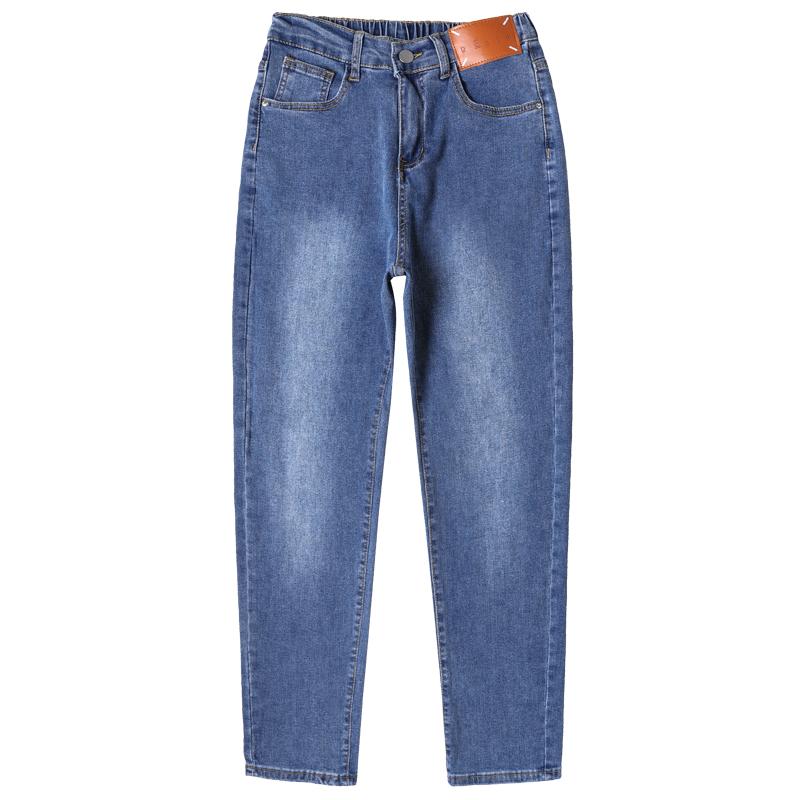 Dimanaf 2025 Women Spring Plus Size Elastic Jeans Pants Female Buttons Straight Basic High Waist Trousers Blue Long Pants