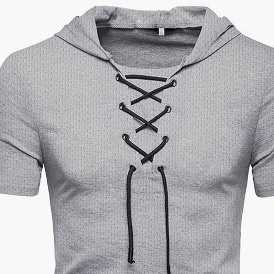 Мужская футболка Pure Color Lace-up Breathable Casual Summer Top для повседневной носки