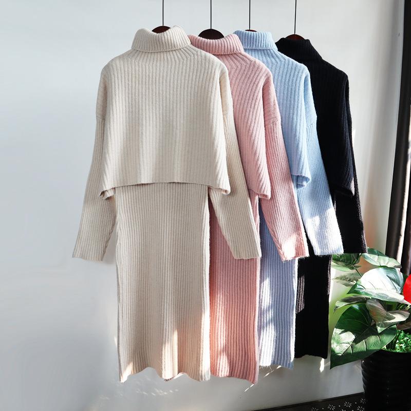 Ayollar Qishki 2 ta Paket Uzun Bodycon Sviter Ko'ylak