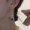 Elegant Blue Crystal Love Earrings for Women – Long, Luxurious Design