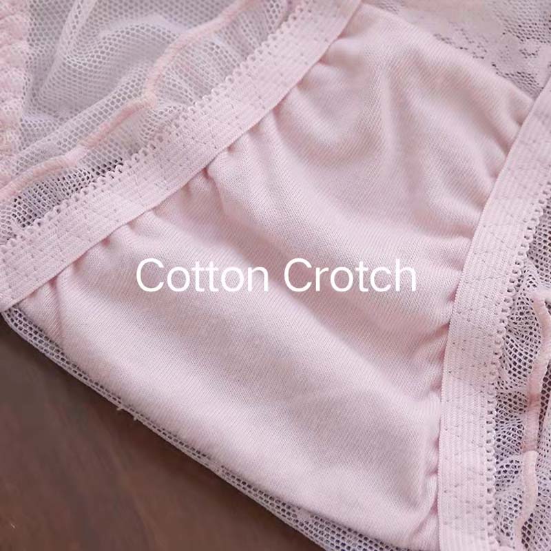 Woman's Underpants Sexy Dot Flounce Underwear See-through Lace Pants Bow Decoration Printed Panties Breathable Net Cloth Briefs